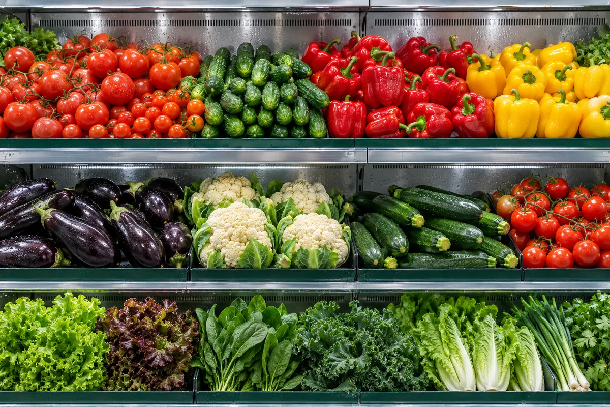 Fresh produce displayed in refrigerated cold-chain storage